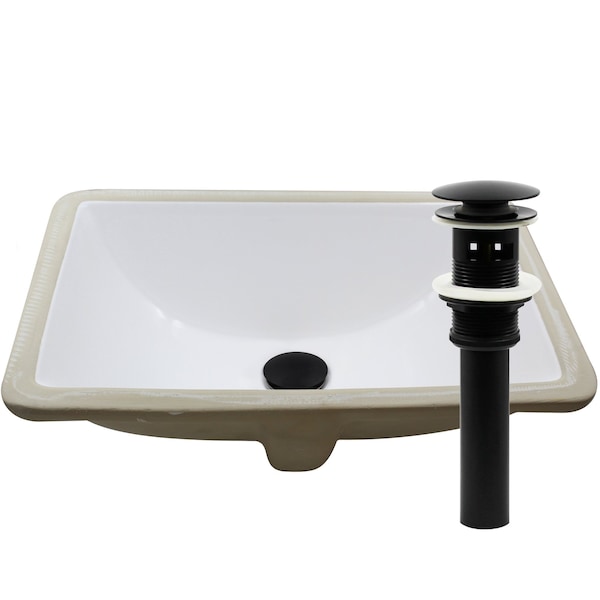 Novatto Rectangular Undermount White Porcleain Sink with Matte Black Drain Set NP-U193902MB - main